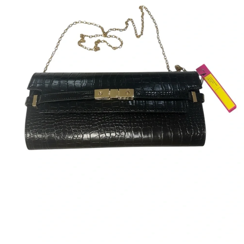 Catherine Malandrino Elegant Black Crocodile-Embossed Clutch Bag